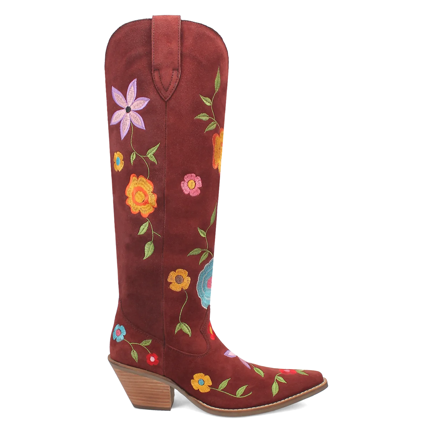 Flower Power Burgundy Suede & Floral Embroidered Boot (DS)