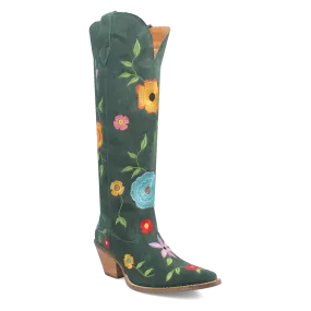 Flower Power Green Suede & Floral Embroidered Boot (DS) - BACKORDER SEPTEMBER 2024