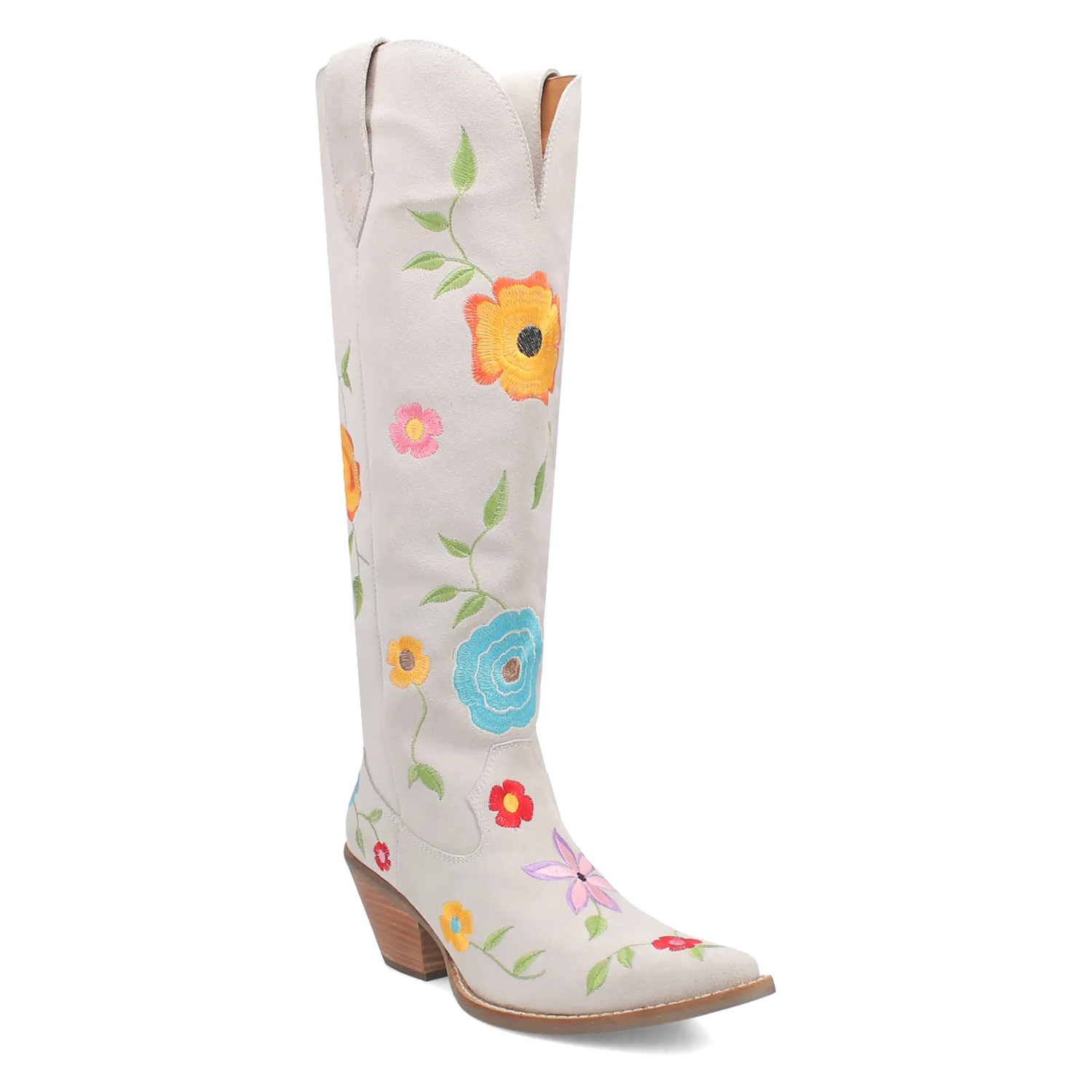 Flower Power White Suede & Floral Embroidered Boot (DS)