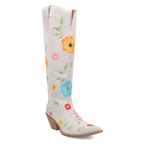 Flower Power White Suede & Floral Embroidered Boot (DS)