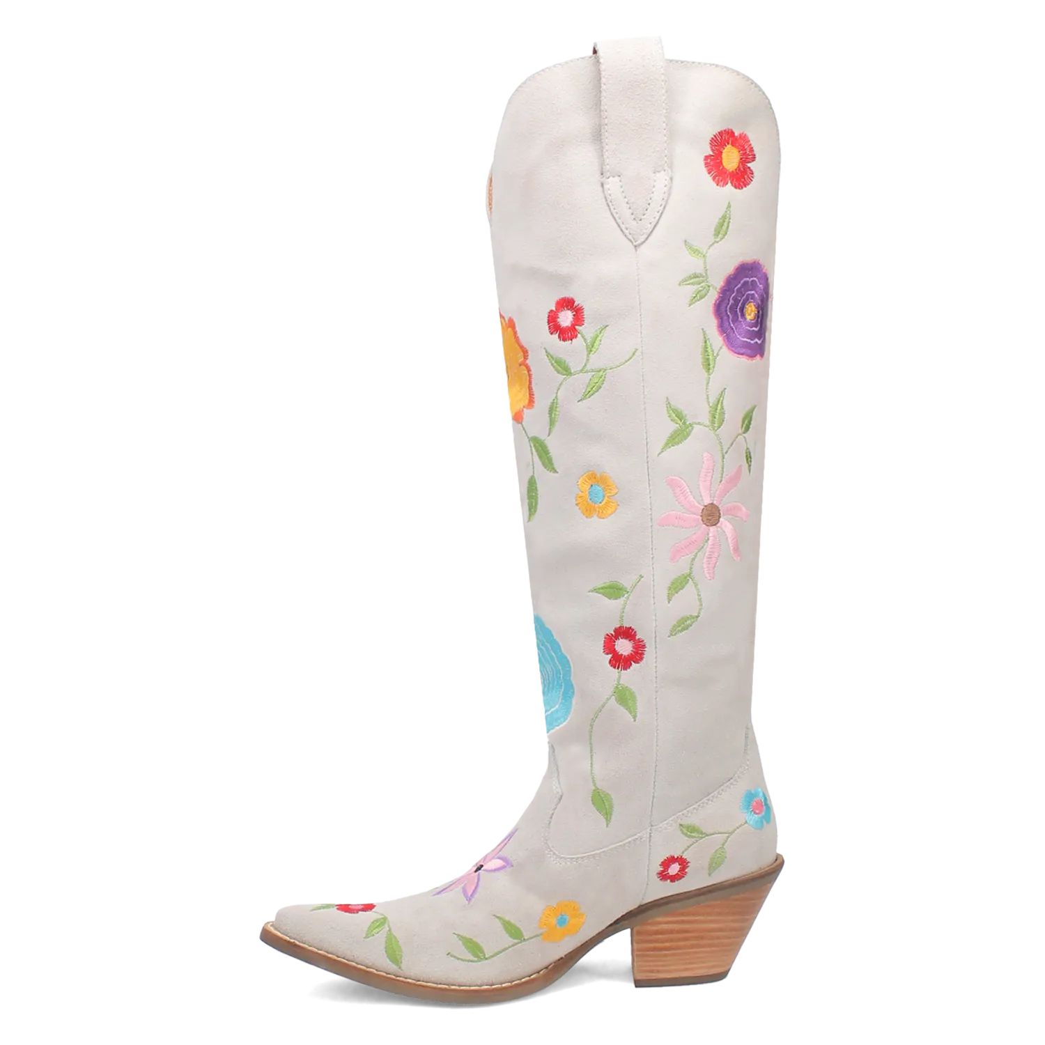 Flower Power White Suede & Floral Embroidered Boot (DS)