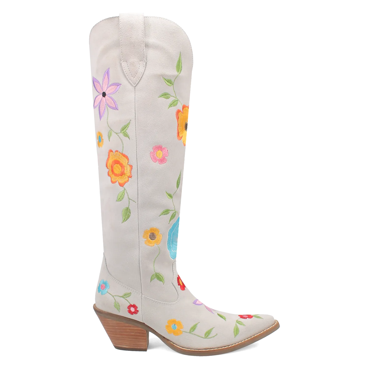 Flower Power White Suede & Floral Embroidered Boot (DS)