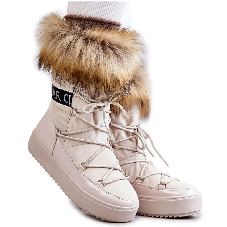 FM1 Women's Lace-up Snow Boots Beige Santero