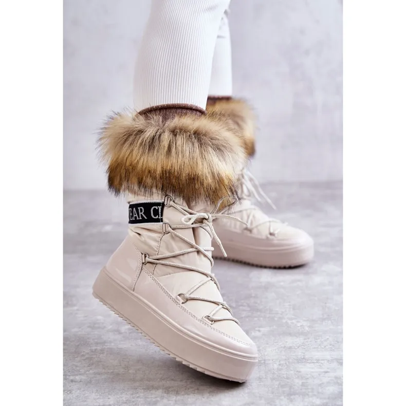 FM1 Women's Lace-up Snow Boots Beige Santero