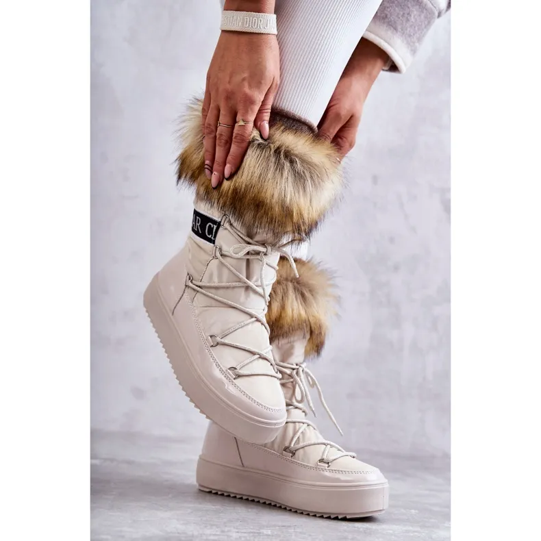 FM1 Women's Lace-up Snow Boots Beige Santero