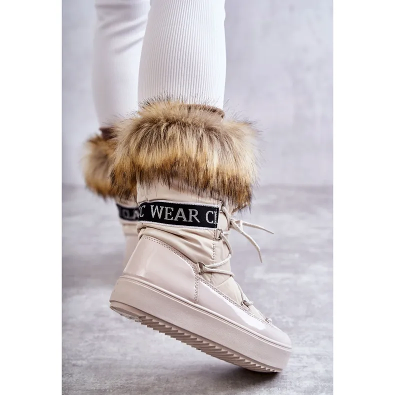 FM1 Women's Lace-up Snow Boots Beige Santero