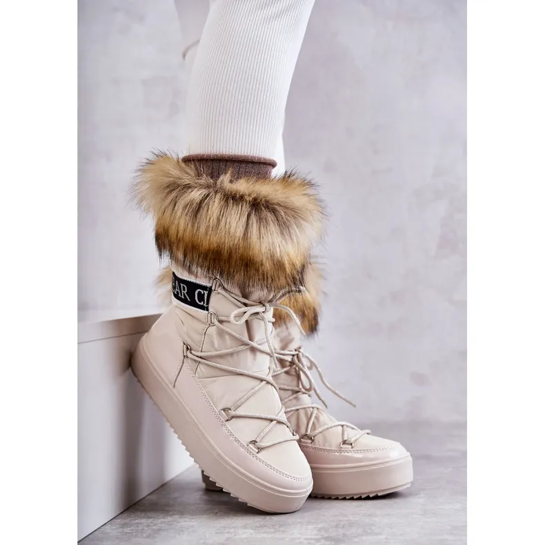 FM1 Women's Lace-up Snow Boots Beige Santero