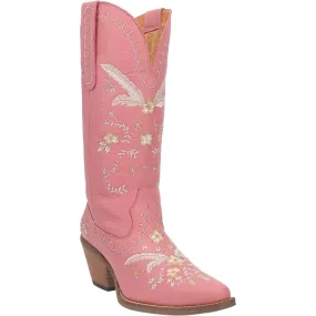 Full Bloom Pink Embroidered Flower Leather Boots (DS)