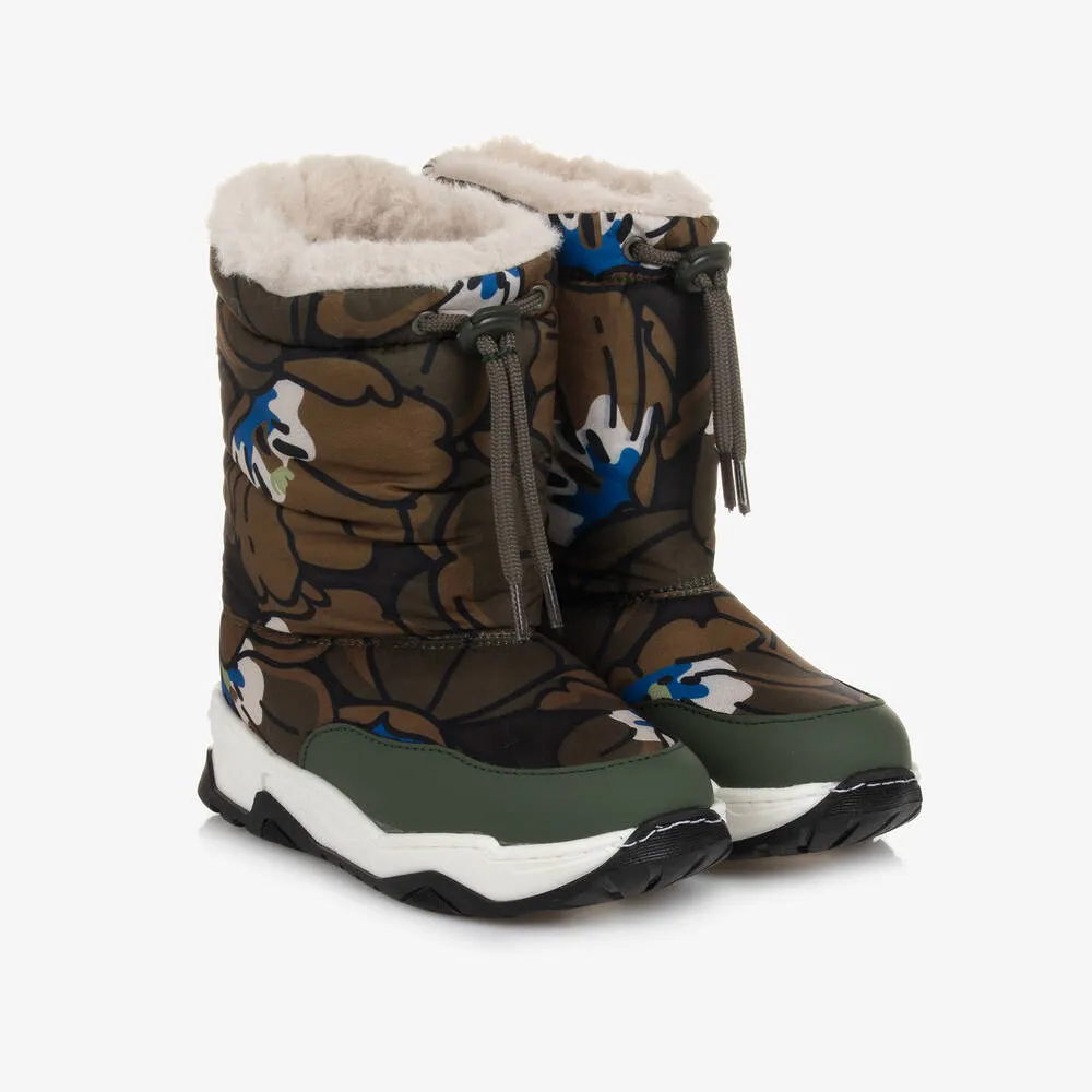 Green Floral Snow Boots