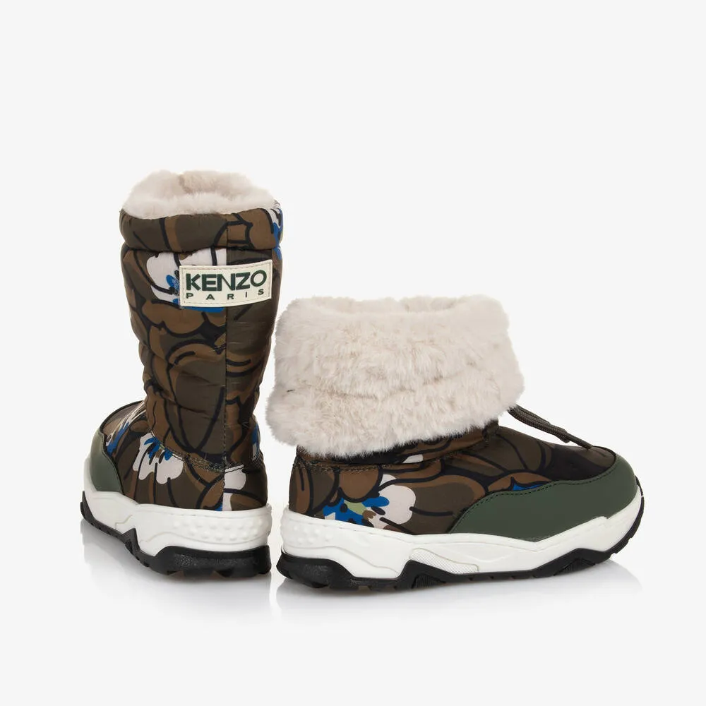 Green Floral Snow Boots