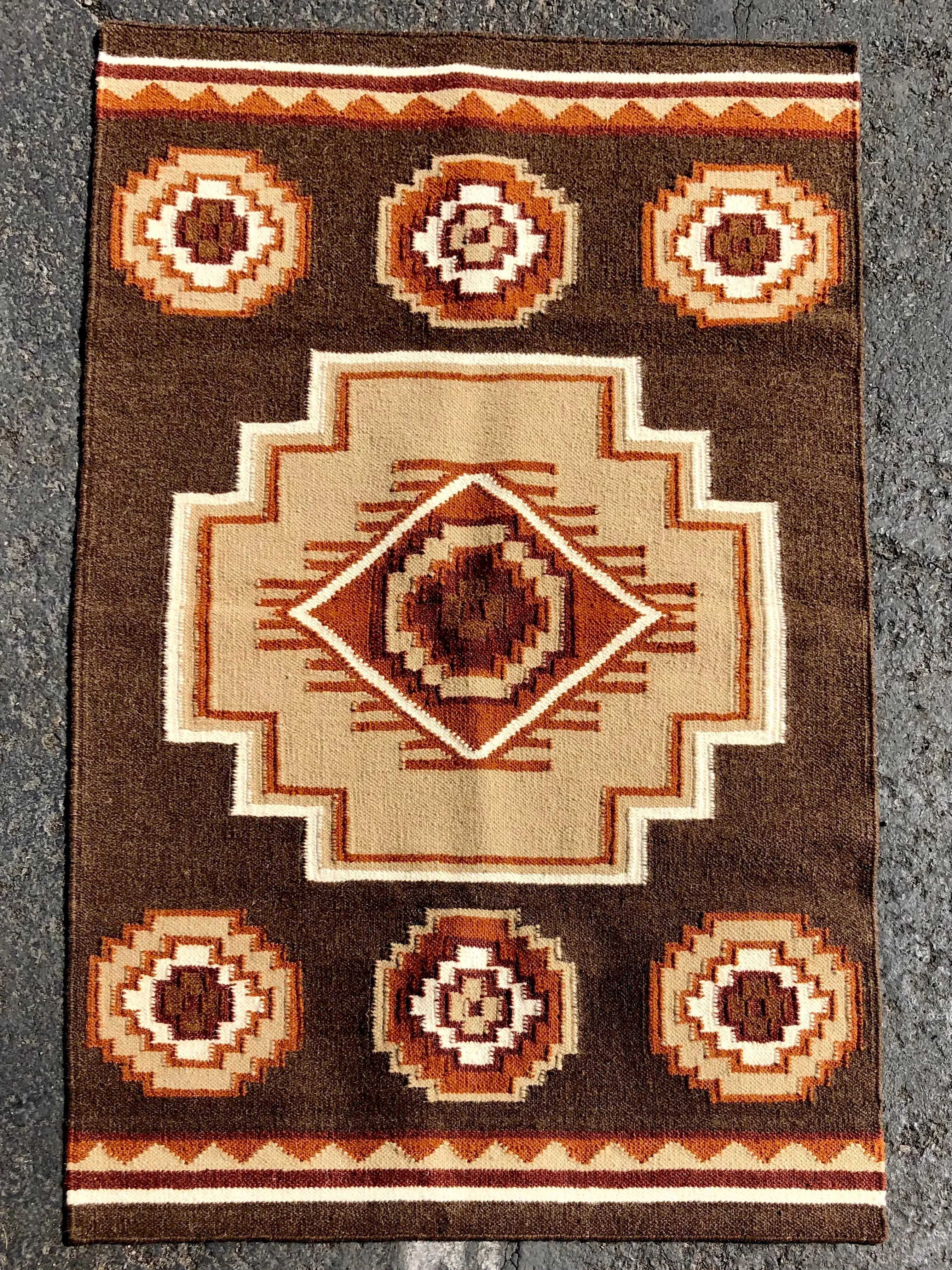 Handwoven wool rug.  Original design in 5 sizes. 29277