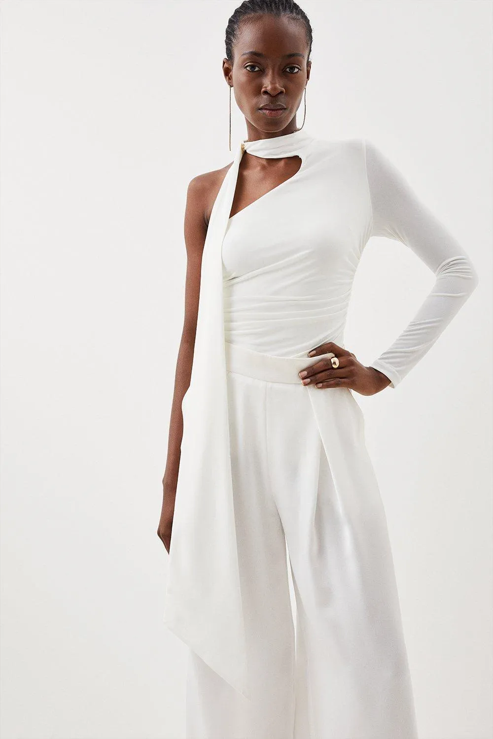 Jersey Crepe High Tie Neck Bodysuit | Karen Millen