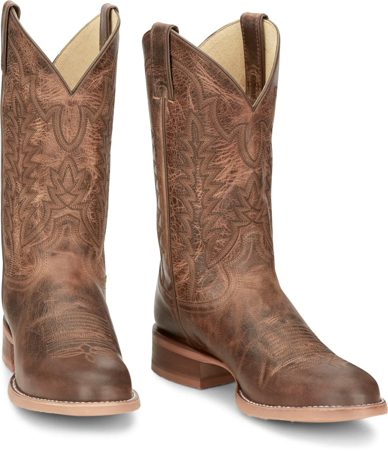 Justin Mens Clanton Khaki Leather Cowboy Boots