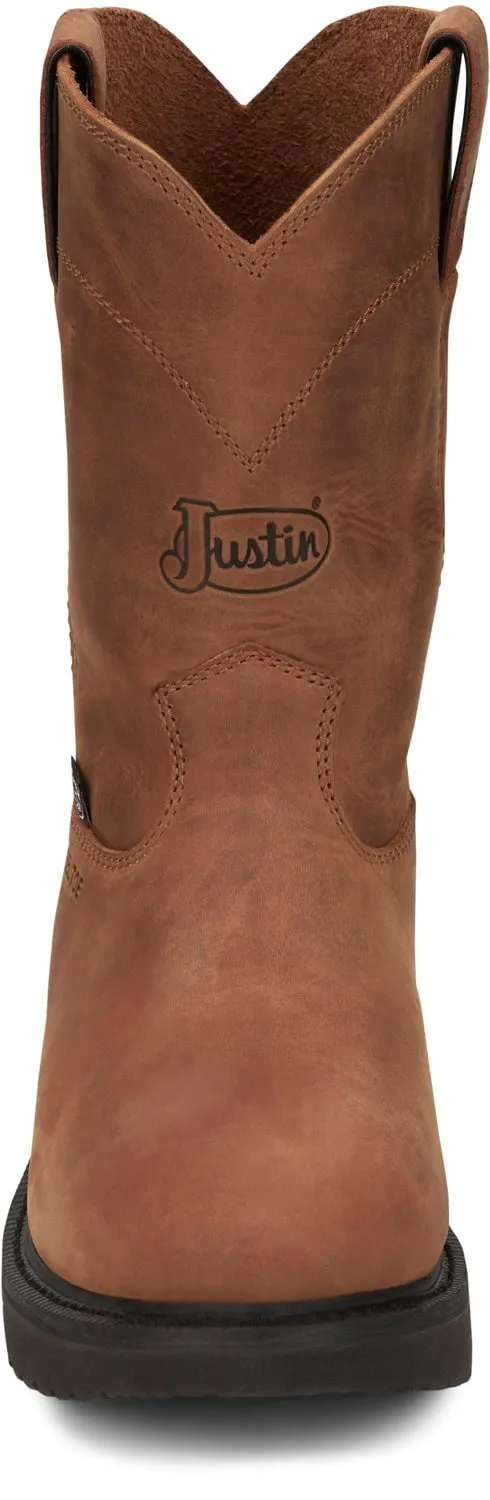 Justin Mens Round-Up Aged Bark Brown Leather Work Boots