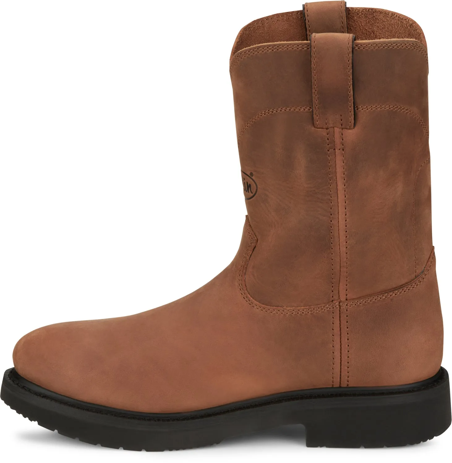 Justin Mens Round-Up Aged Bark Brown Leather Work Boots