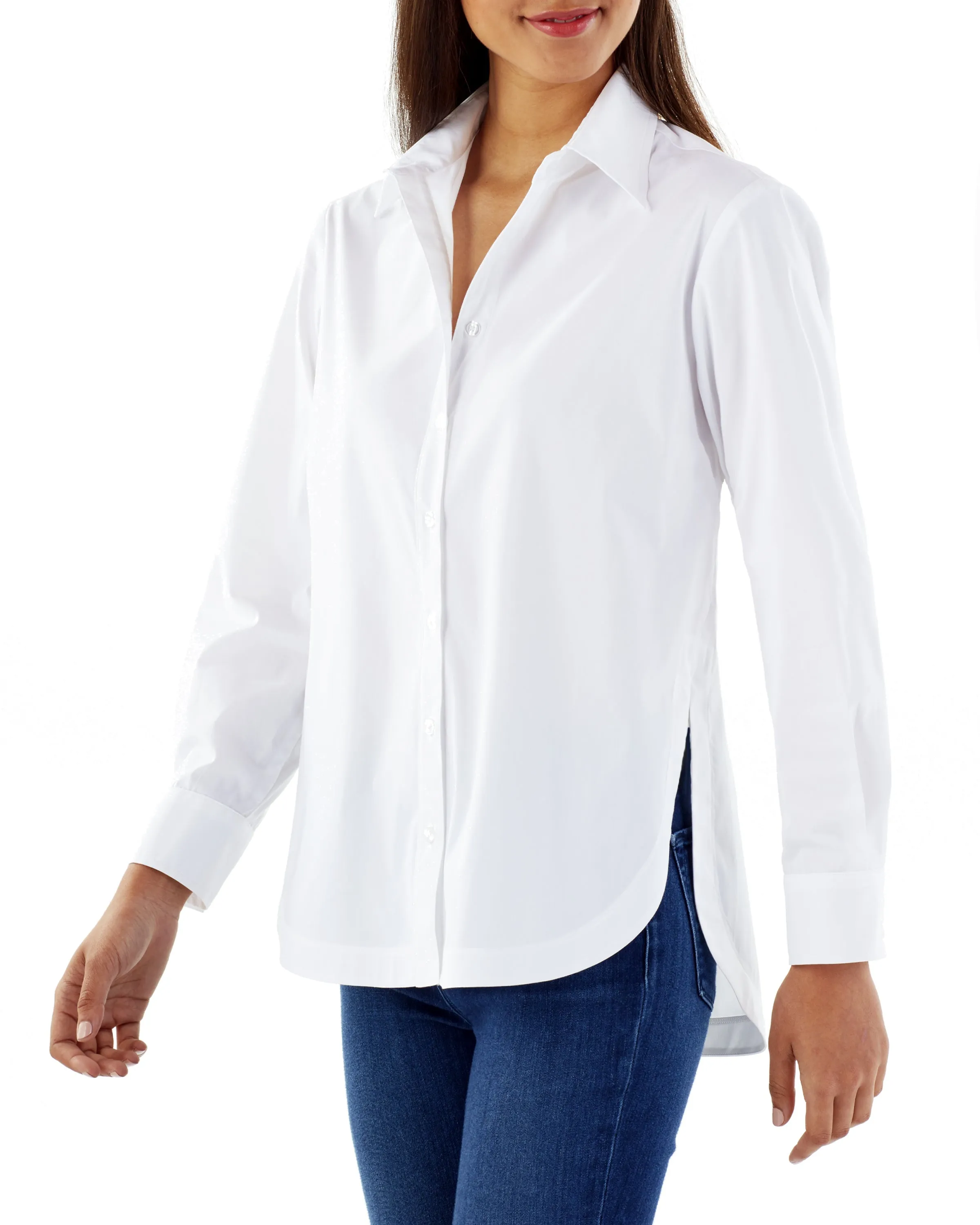 Keller High Shirttail Shirt White Silky Poplin