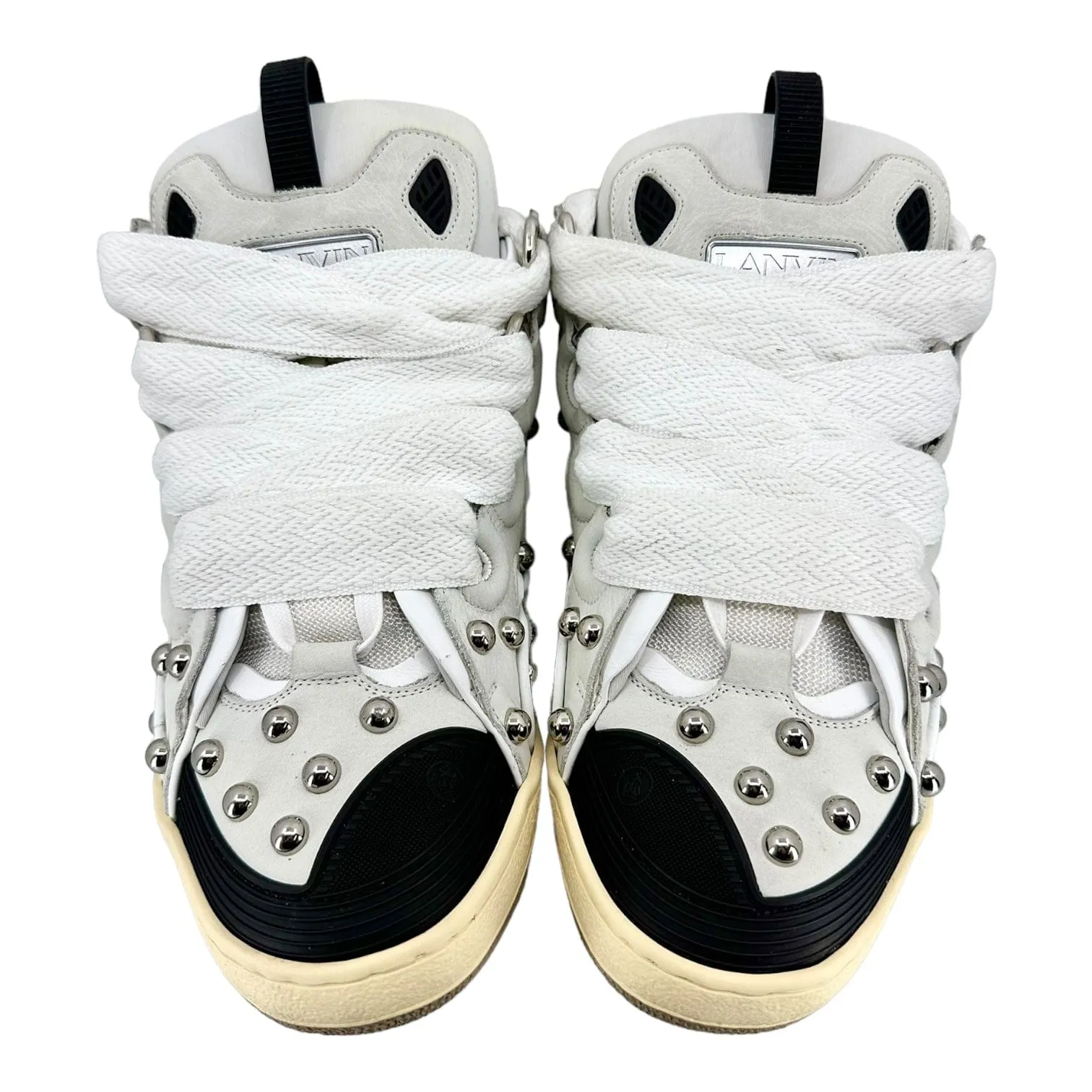 Lanvin Leather Curb Studded Sneaker Beige White Pre-Owned