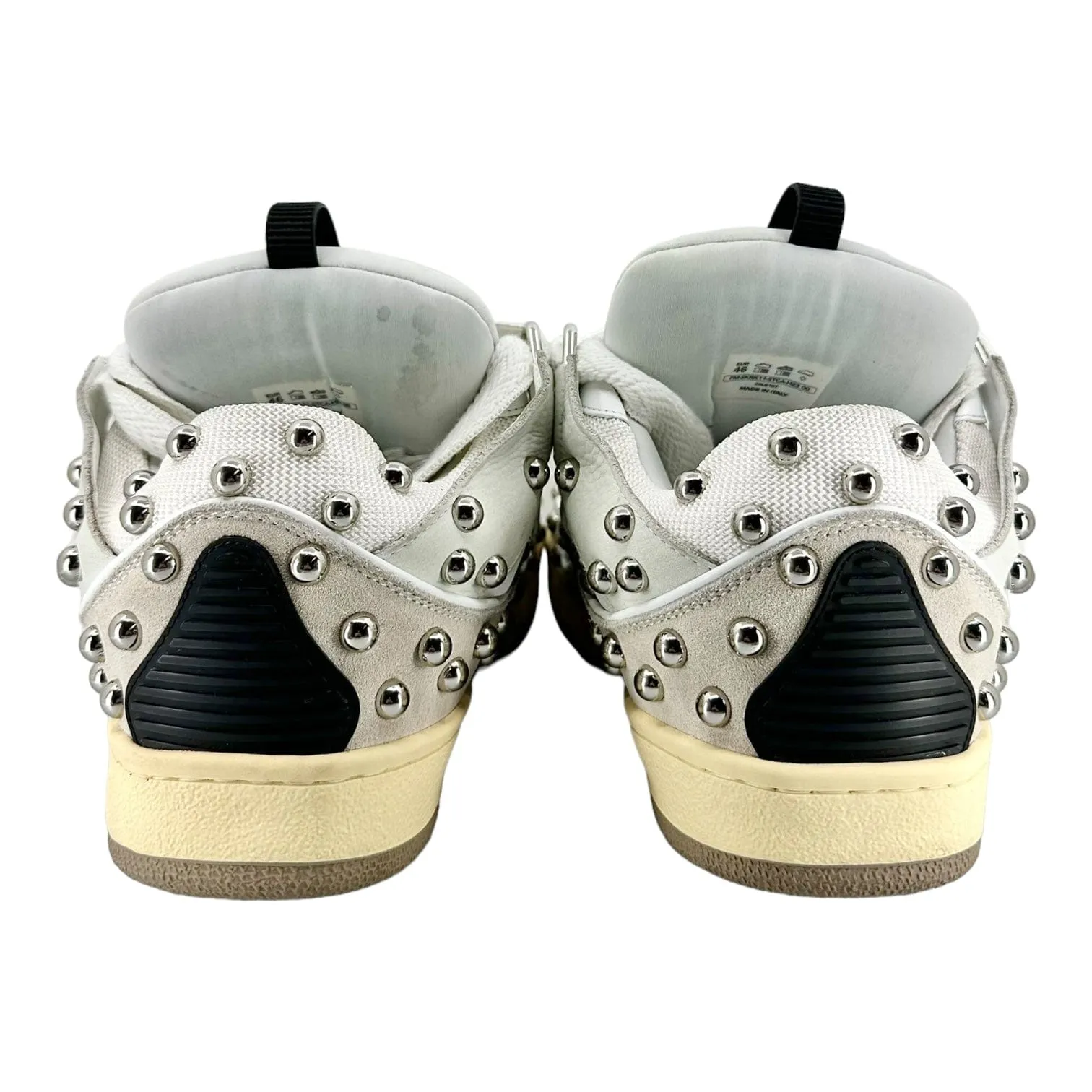 Lanvin Leather Curb Studded Sneaker Beige White Pre-Owned