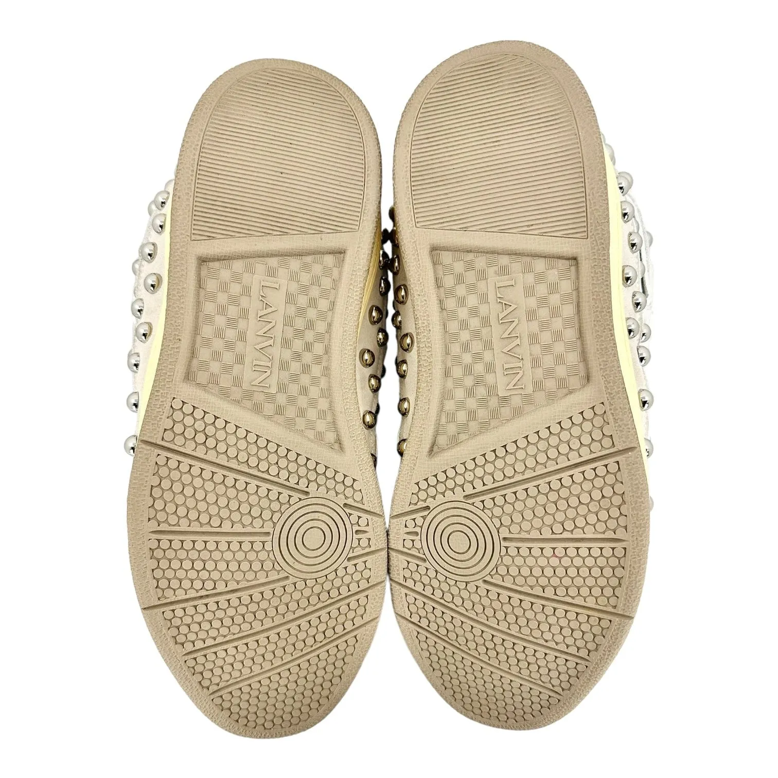 Lanvin Leather Curb Studded Sneaker Beige White Pre-Owned