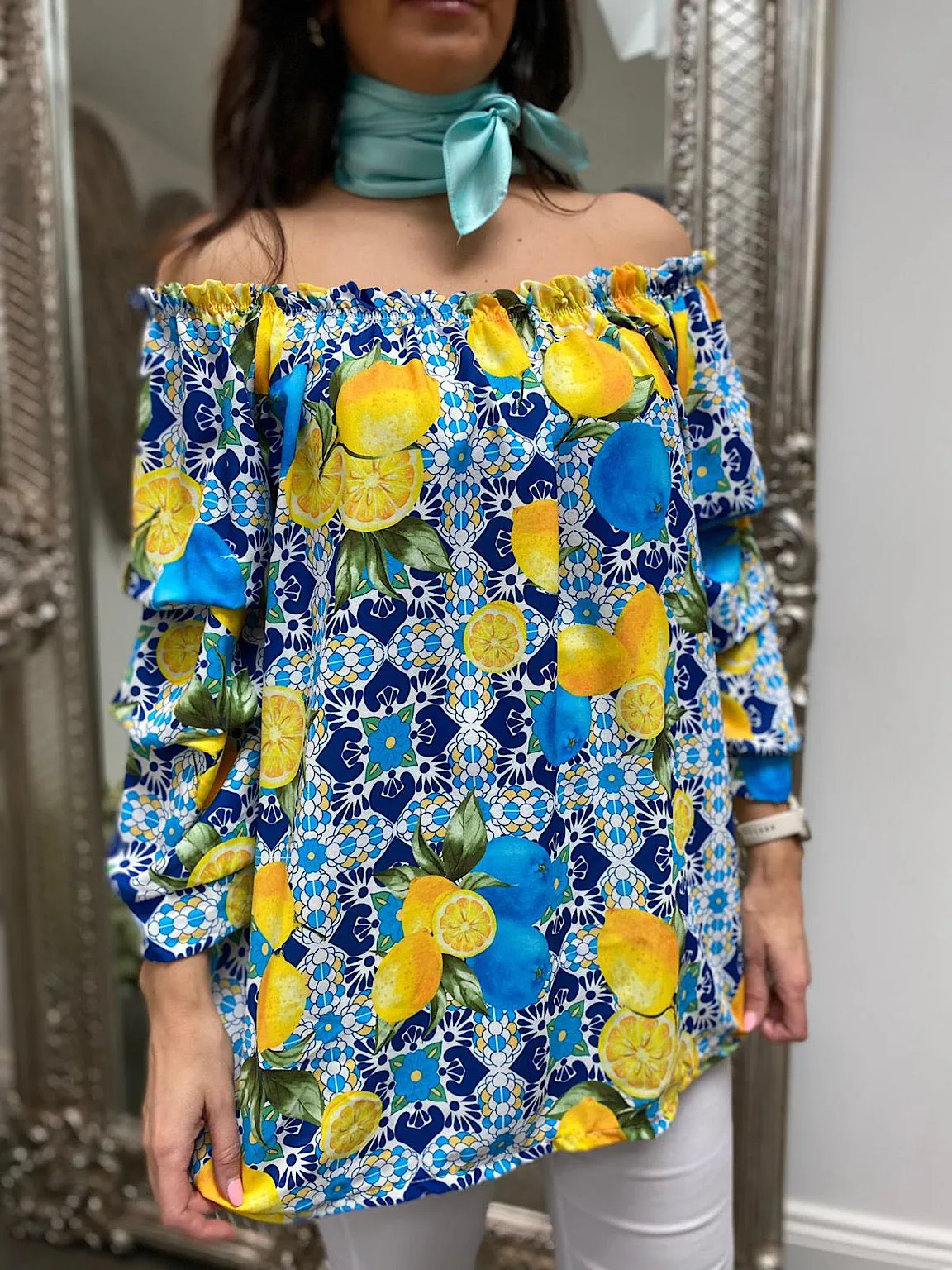 Lemon Print Bardot Top Cleo