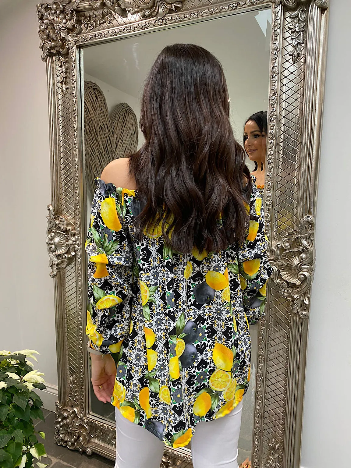 Lemon Print Bardot Top Cleo