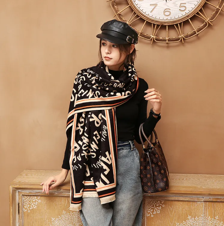 Letter Jacquard Warm Scarf