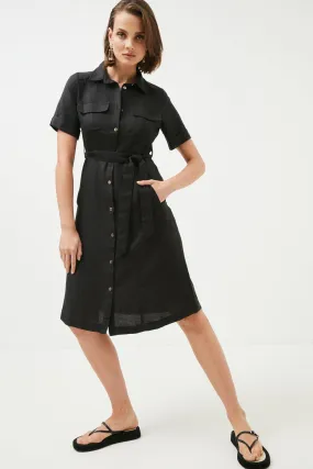 Linen Viscose Woven Midi Shirt Dress | Karen Millen