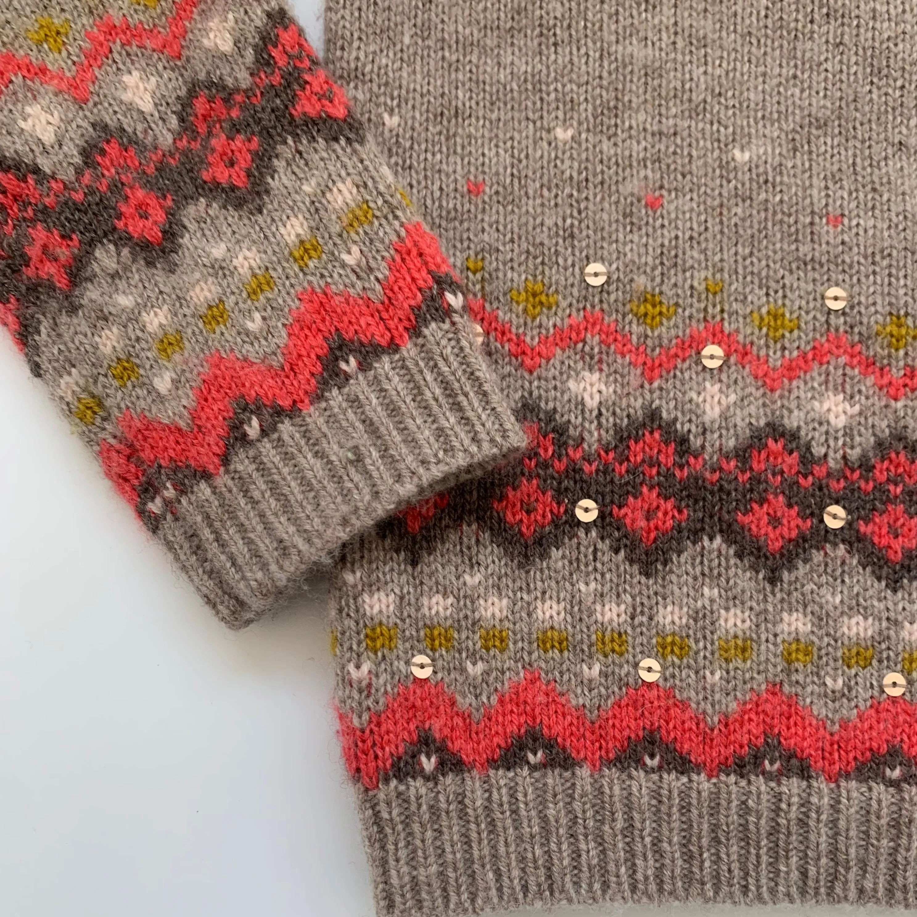 Marie-Chantal Taupe Merino Wool/ Cashmere FairIsle Jumper: 6 Years