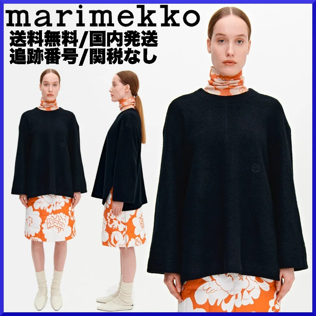 marimekko  |Crew Neck Flower Patterns Wool Long Sleeves Plain Medium