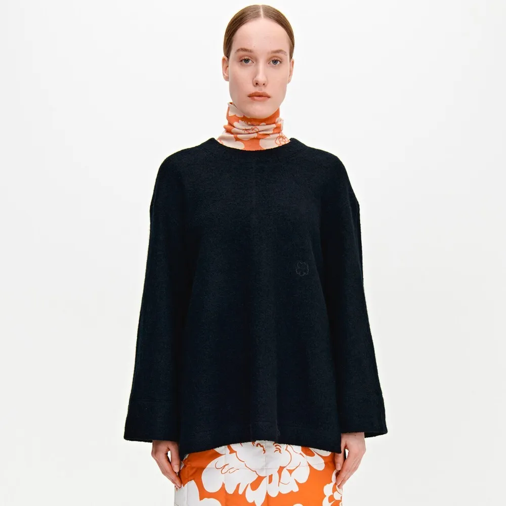 marimekko  |Crew Neck Flower Patterns Wool Long Sleeves Plain Medium