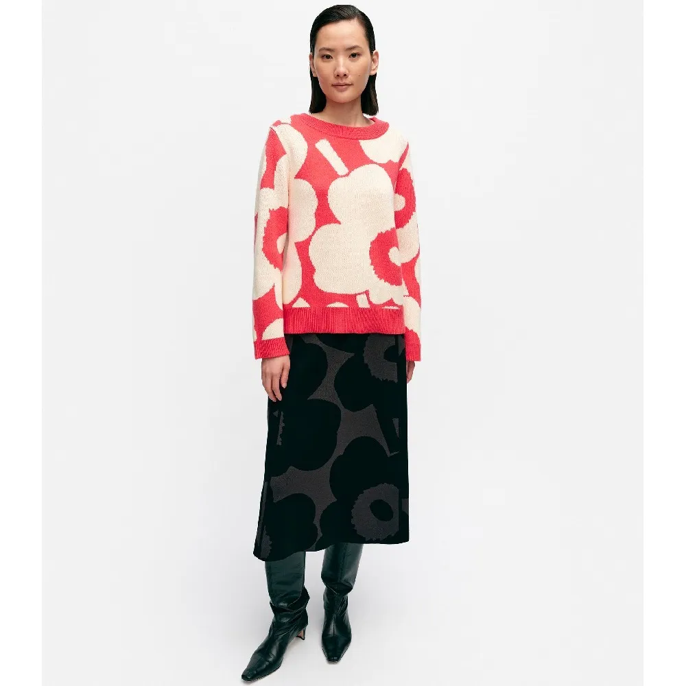 marimekko  |Flower Patterns Casual Style Wool Nylon Rib Boat Neck