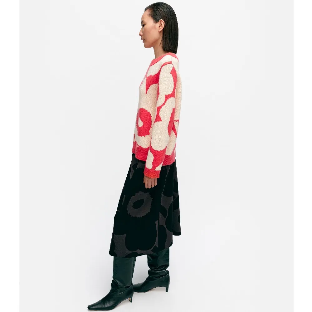 marimekko  |Flower Patterns Casual Style Wool Nylon Rib Boat Neck