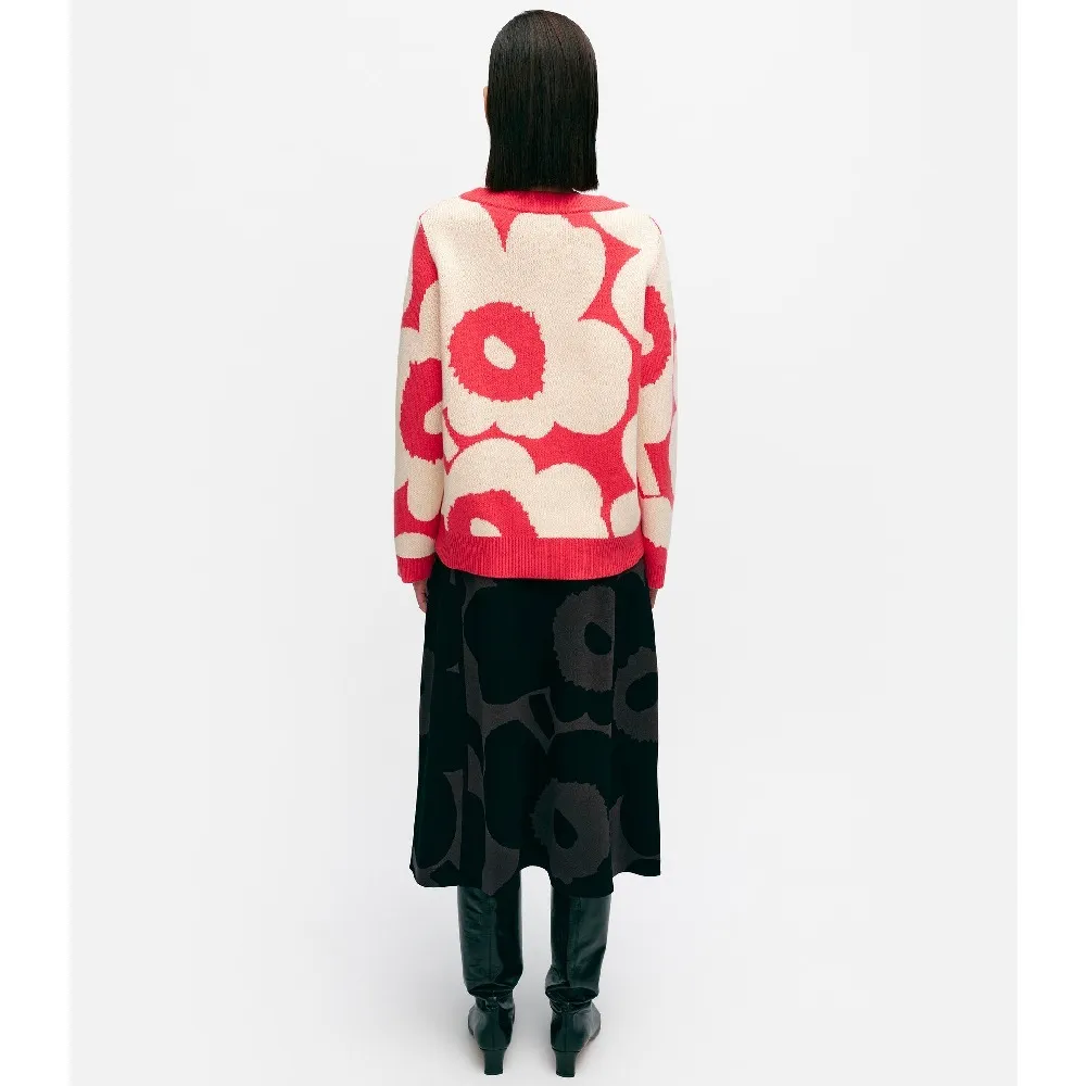 marimekko  |Flower Patterns Casual Style Wool Nylon Rib Boat Neck