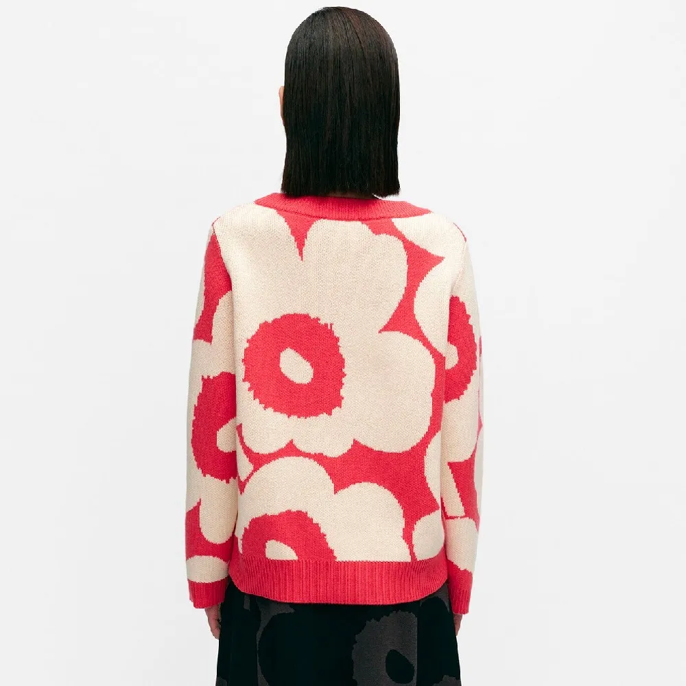 marimekko  |Flower Patterns Casual Style Wool Nylon Rib Boat Neck