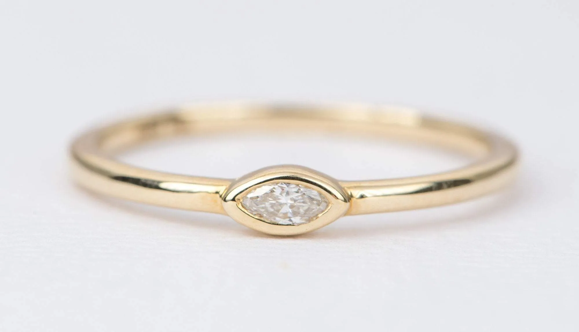 Marquise Diamond Bezel Set 14K Yellow Gold Stacking Ring Dainty Simple Ring Stackable Ring AD2349