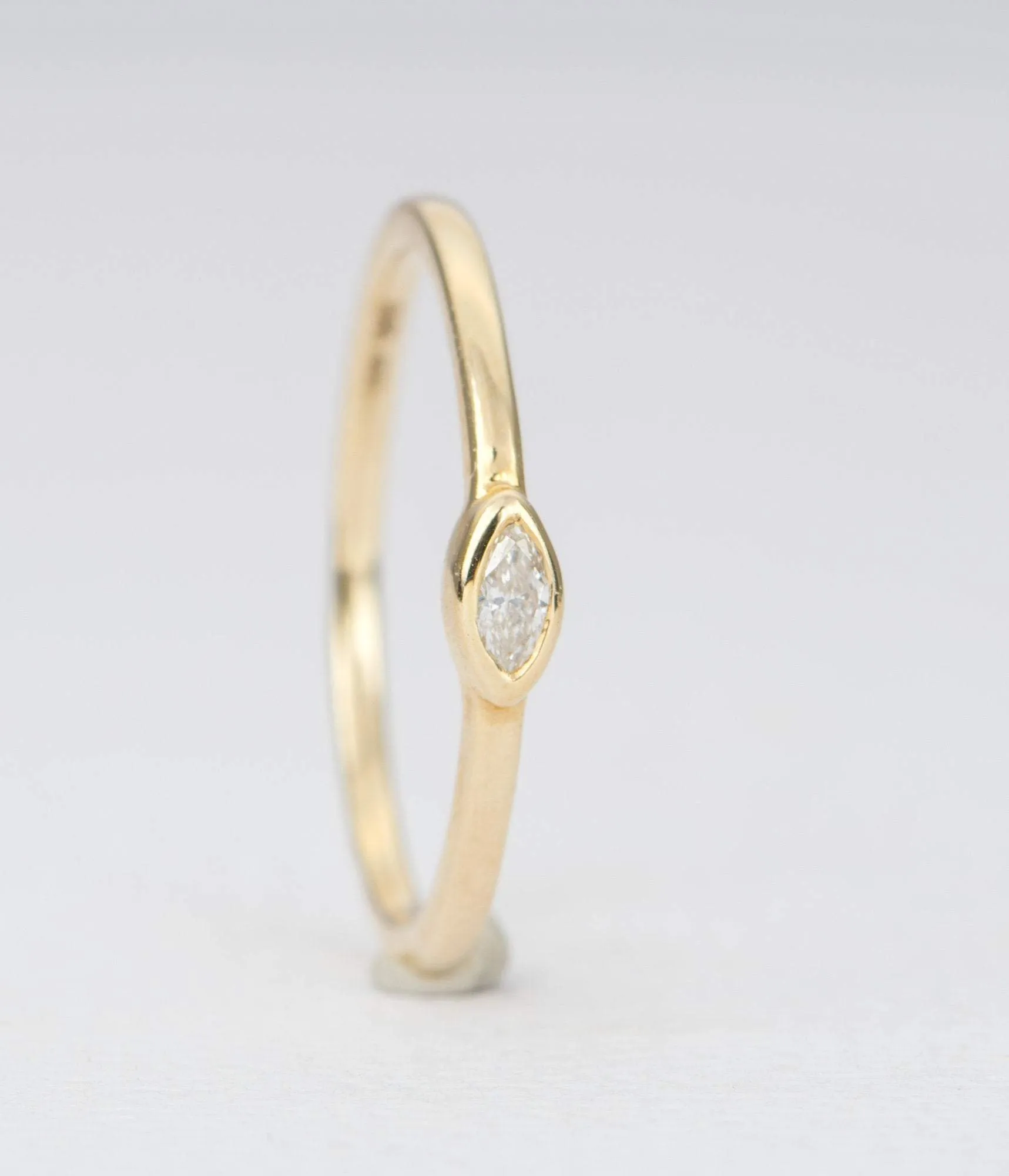 Marquise Diamond Bezel Set 14K Yellow Gold Stacking Ring Dainty Simple Ring Stackable Ring AD2349