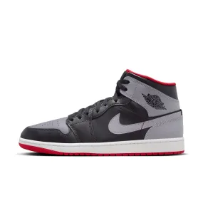 Men's Air Jordan 1 Mid- BLACK/CEMENT GREY-FIRE RED-WHITE