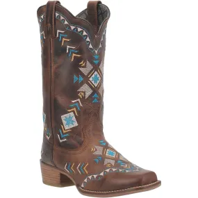 Mesa Dark Brown Leather Boots w/ Aztec Designs (DS)