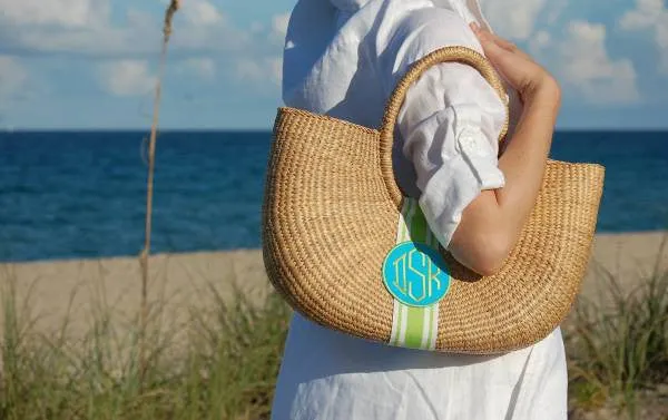 Monogram  X-Large Straw Shoulder Basket Bag