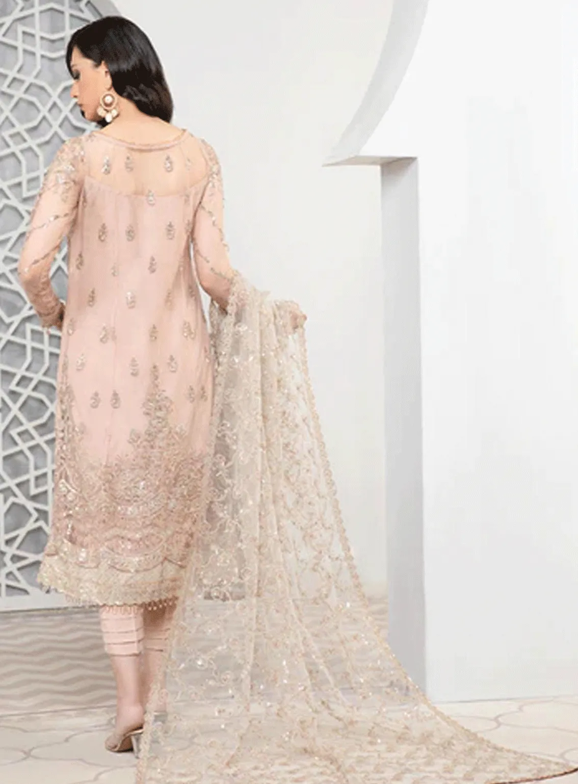 Pareesia by Zarif Embroidered Net Unstitched 3 Piece Suit - ZP-09 FLAMINGO