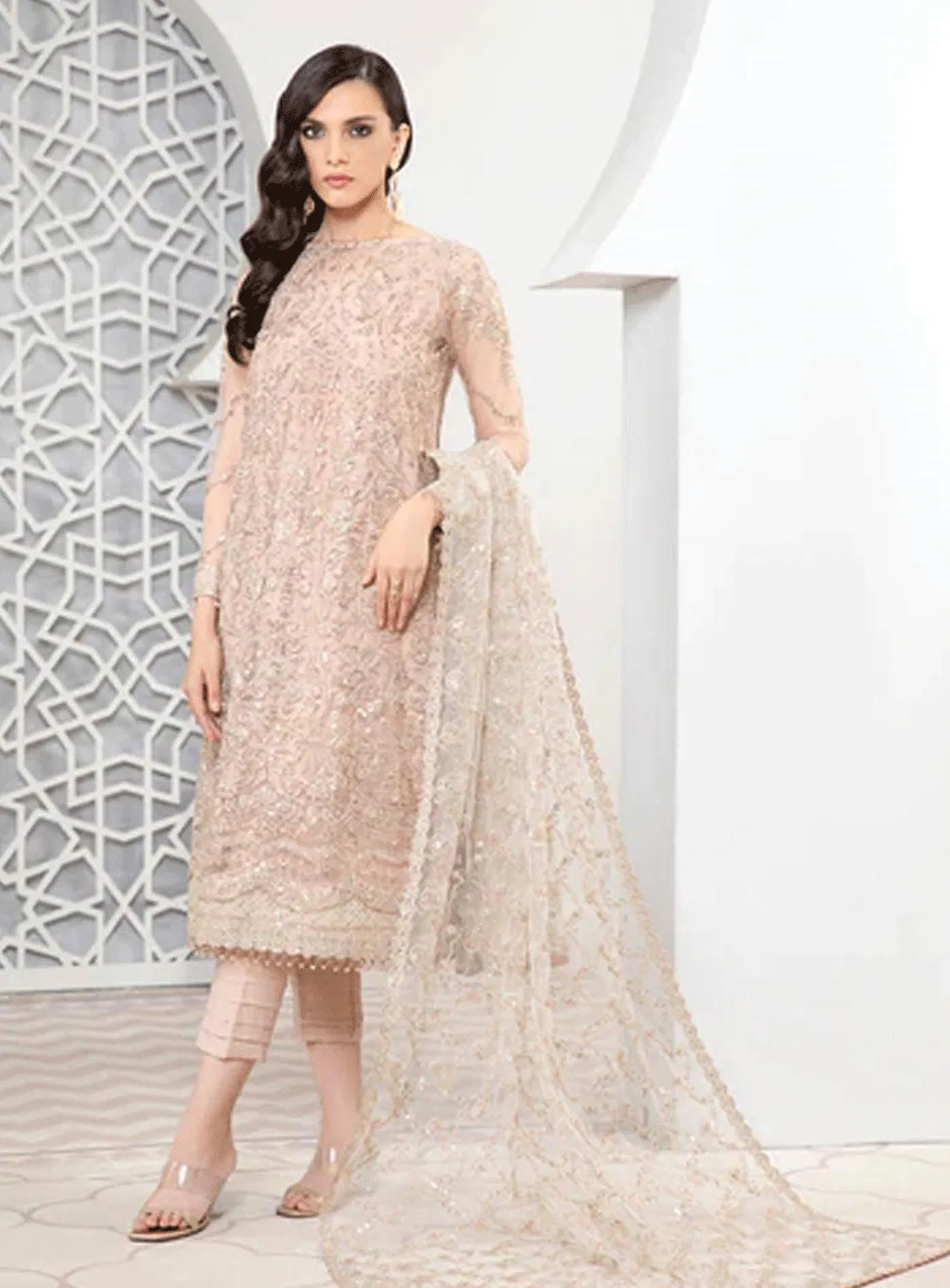 Pareesia by Zarif Embroidered Net Unstitched 3 Piece Suit - ZP-09 FLAMINGO