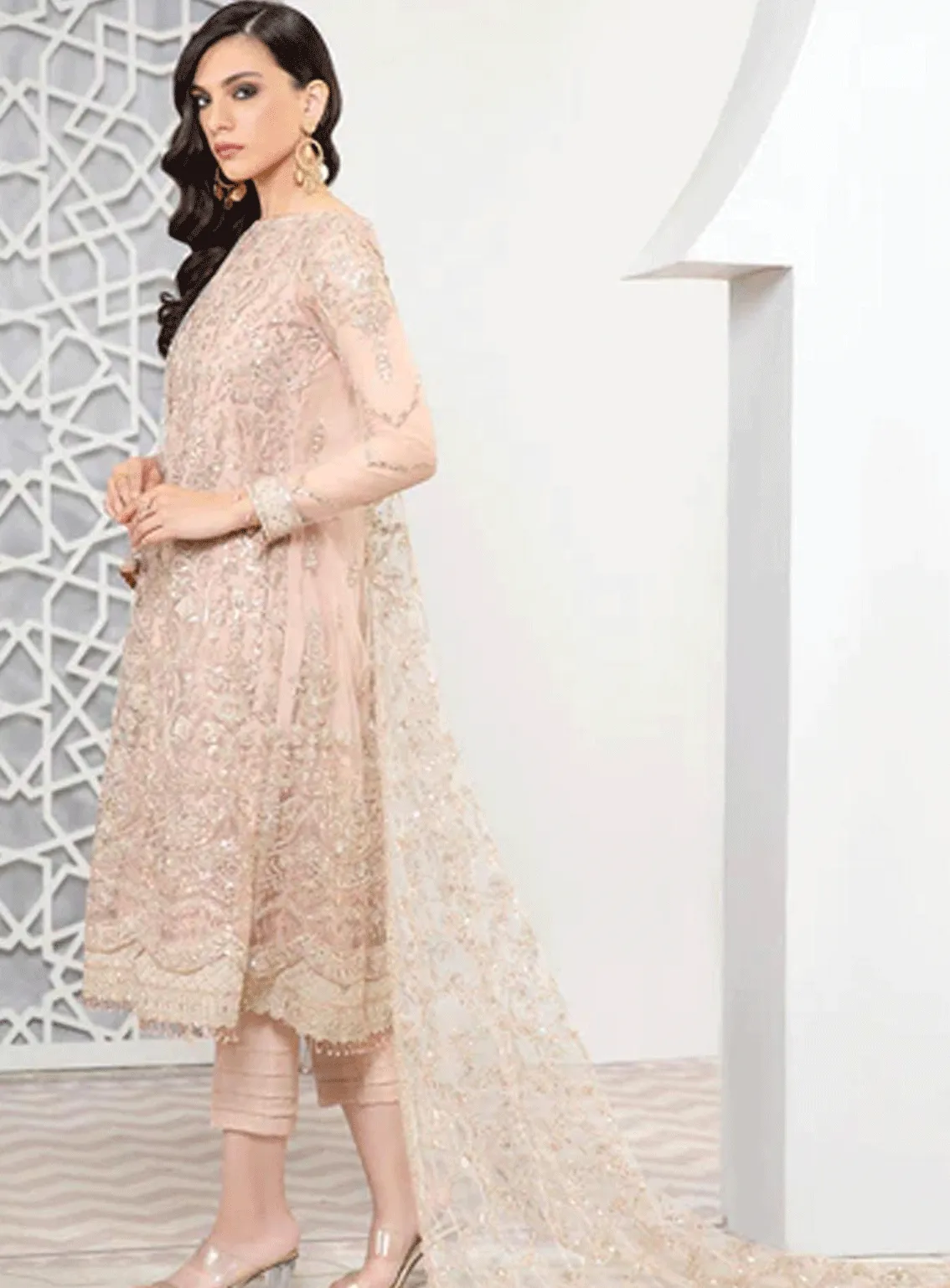 Pareesia by Zarif Embroidered Net Unstitched 3 Piece Suit - ZP-09 FLAMINGO