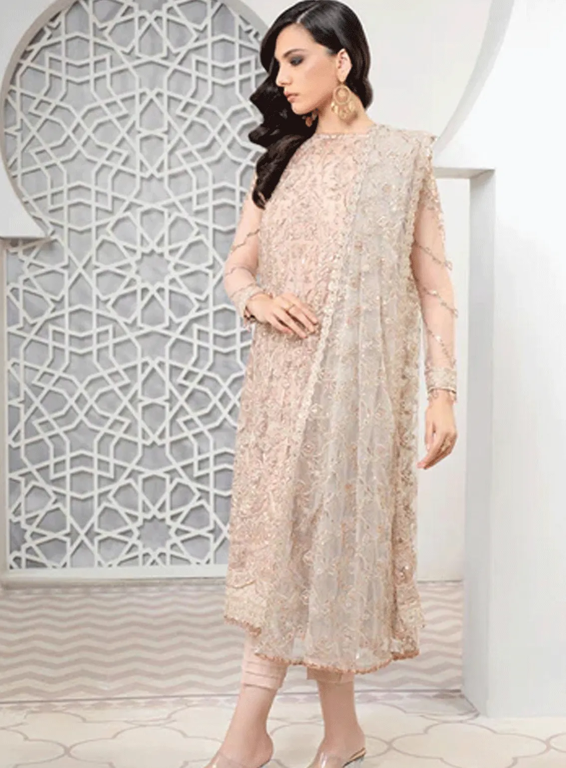 Pareesia by Zarif Embroidered Net Unstitched 3 Piece Suit - ZP-09 FLAMINGO