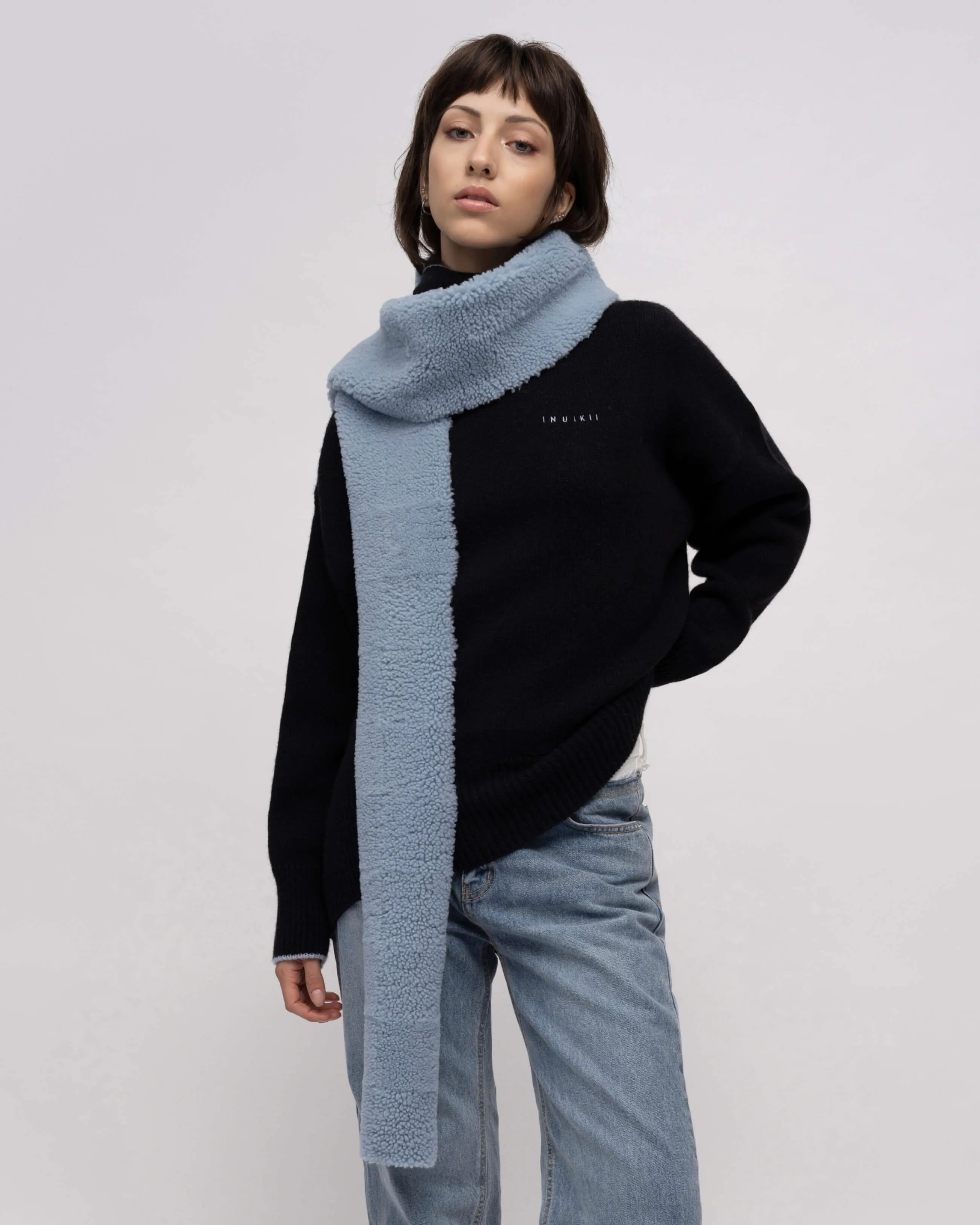  Patchwork Plain Scarf Blue 