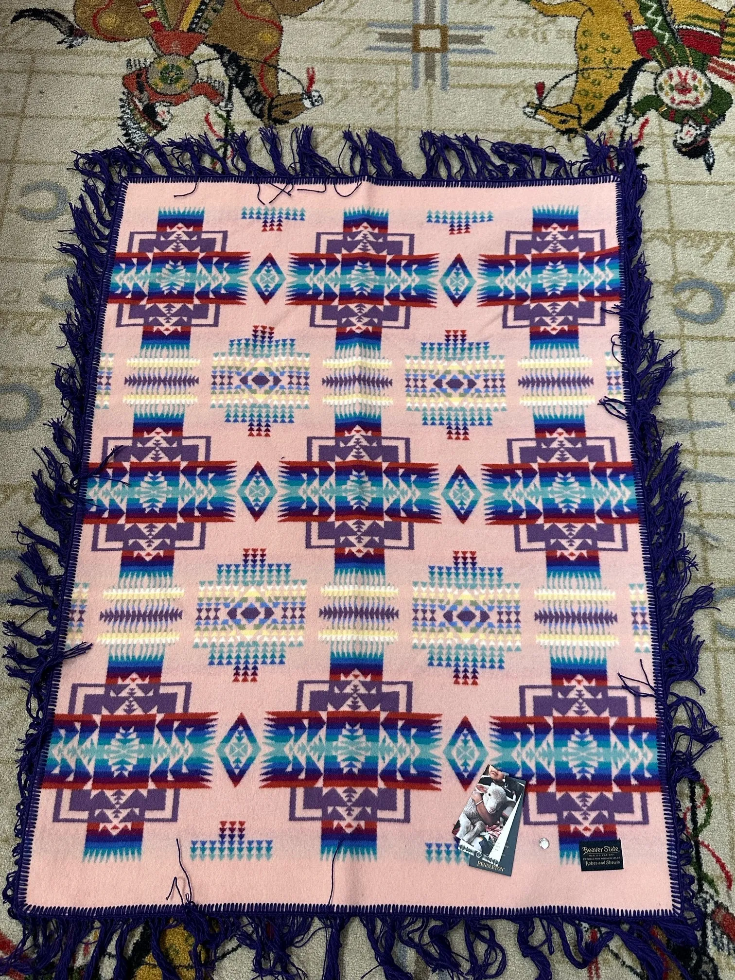 Pendleton Chief Joseph pink baby fringe shawl