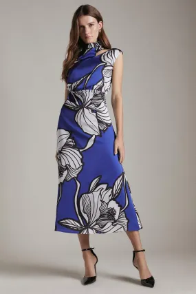 Petite Graphic Linear Twist Neck Woven Dress | Karen Millen