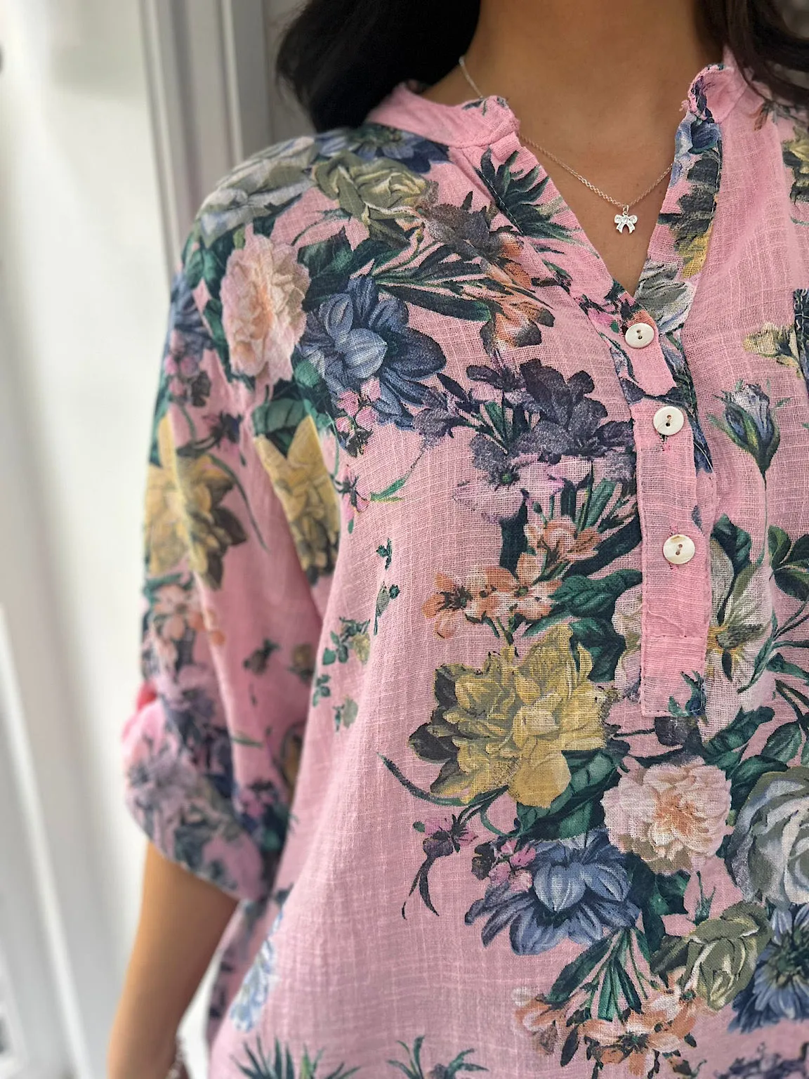 Pink Flower Button Detail Blouse Eve