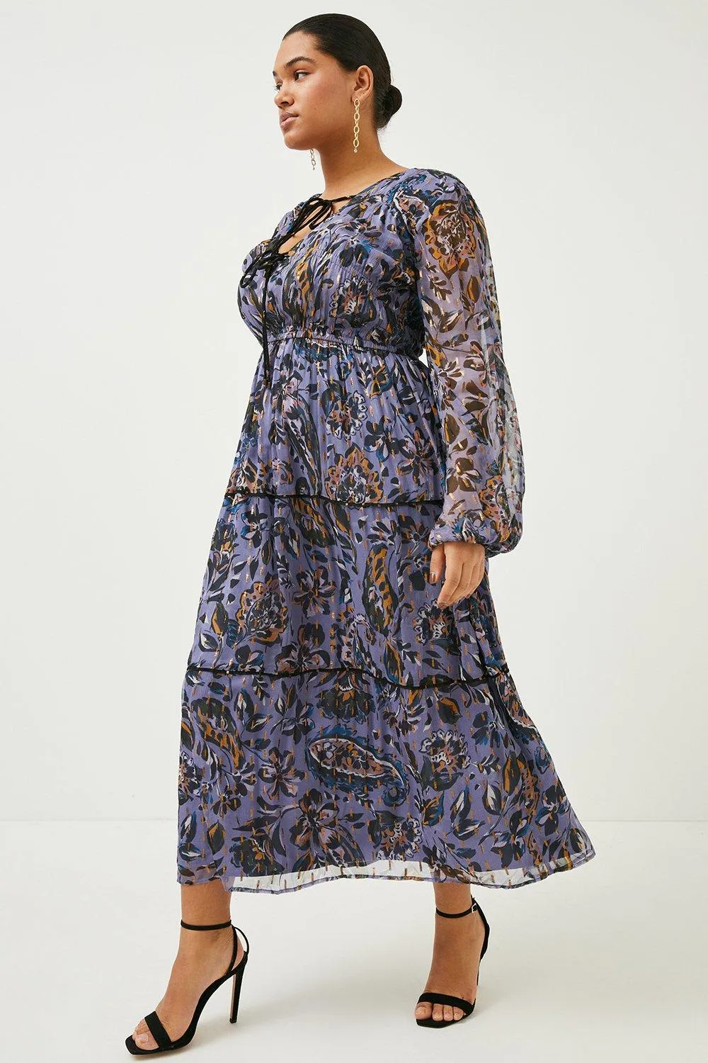 Plus Size Paisley Metallic Beaded Woven Dress | Karen Millen