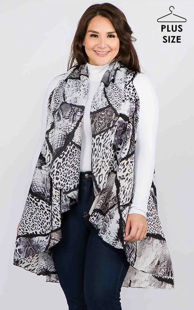 PN96B6P Plus Size Animal Pattern Long Vest