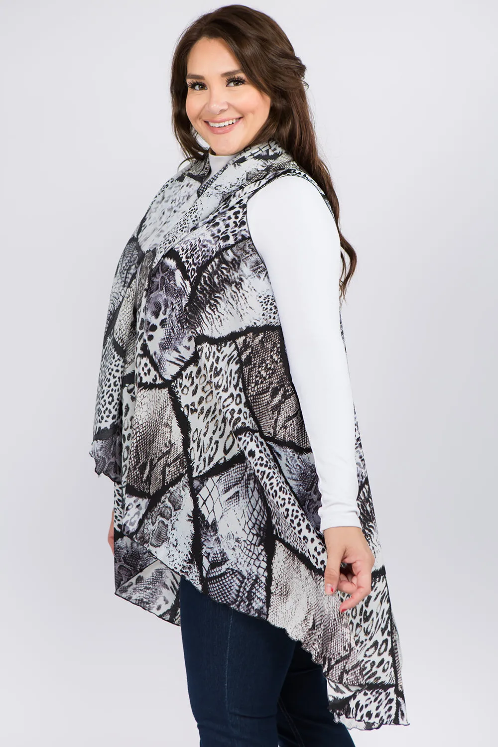 PN96B6P Plus Size Animal Pattern Long Vest